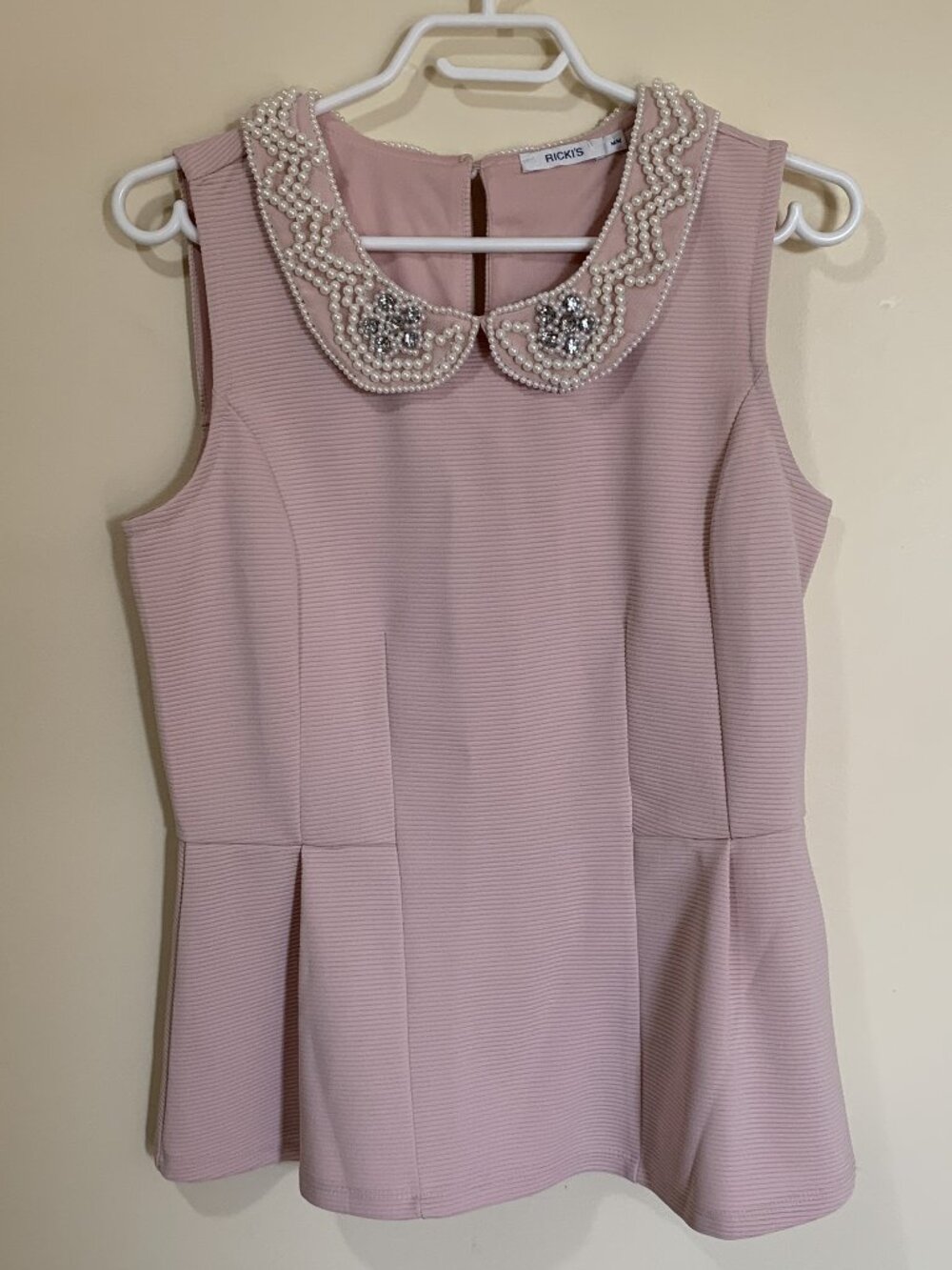 Ricki's Faux Pearls & Jewels Collar Women's Tank Top - Pink - Size Medium M